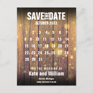 Rustikaler Holz-Kalender Save-the-Date Gold Liebe  Ankündigungspostkarte
