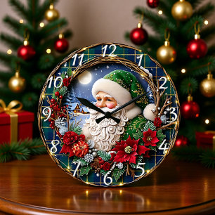 Rustikaler Holz-Weihnachtsmann Fröhlich Große Wanduhr