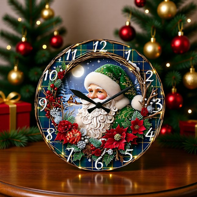 Rustikaler Holz-Weihnachtsmann Fröhlich Große Wanduhr (Von Creator hochgeladen)