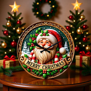 Rustikaler Holz-Weihnachtsmann Fröhlich Große Wanduhr
