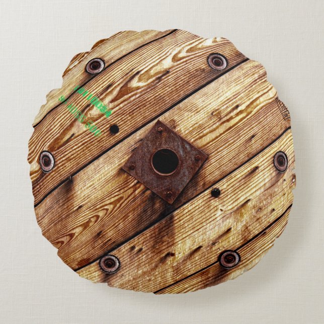 Rustikaler Holzdraht Rundes Kissen (Vorderseite)