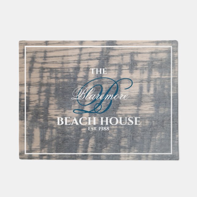 Rustikaler Holzeffekt von Beach House Blaues Anfan Fußmatte (Vorderseite)