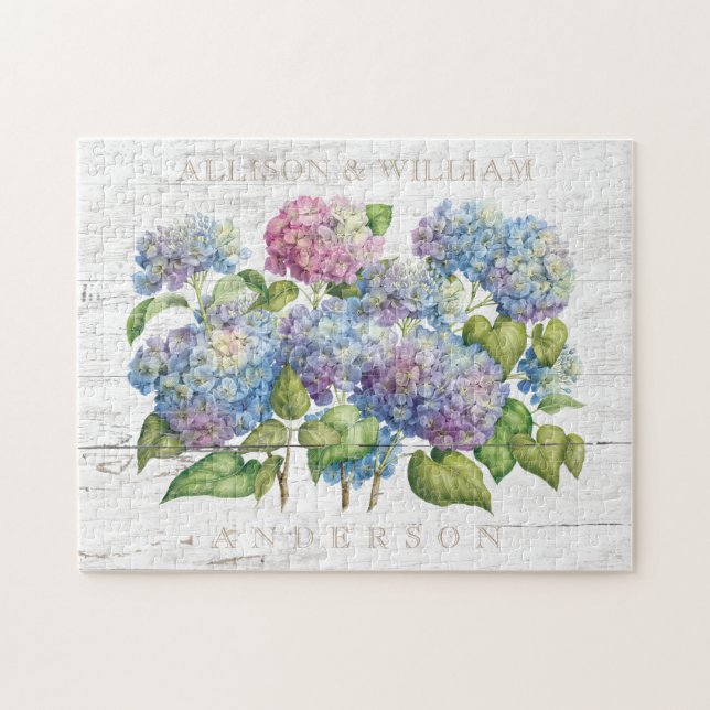 Rustikaler hölzerner blauer Hydrangea verbindet (Horizontal)