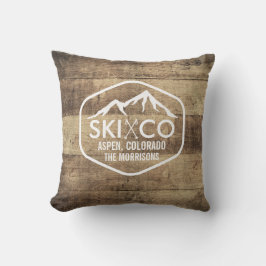 Rustikaler hölzerner Ski Polen u. Berg Aspen Kissen