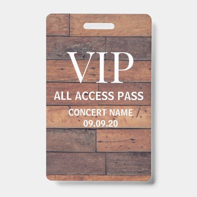 Rustikaler hölzerner VIP-All-Access-Pass mit indiv Ausweis (Vorderseite)