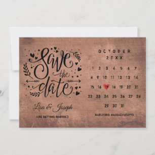 Rustikaler Holzkalender Rote Liebe Herz Save The Date