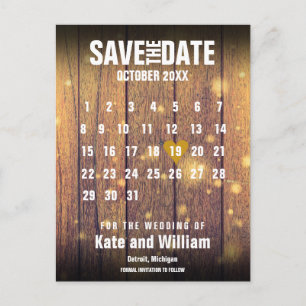 Rustikaler Holzkalender Save the Date Postkarte