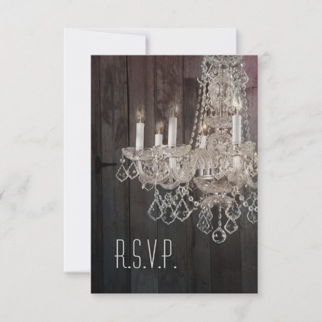 Rustikaler Holzkronleuchter Hochzeit RSVP Reaktion Karte (Vorderseite)