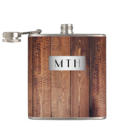 Rustikaler Holzmonogramm-Hüftkolben Flachmann