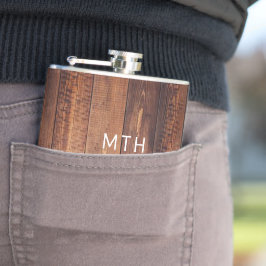 Rustikaler Holzmonogramm-Hüftkolben Flachmann