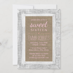 Rustikaler Holzrahmen Burlap Sweet 16 Pink Birthda Einladung
