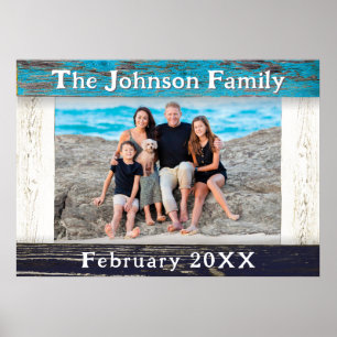 Rustikaler Holzrahmen für Familienfotos in Blau Poster