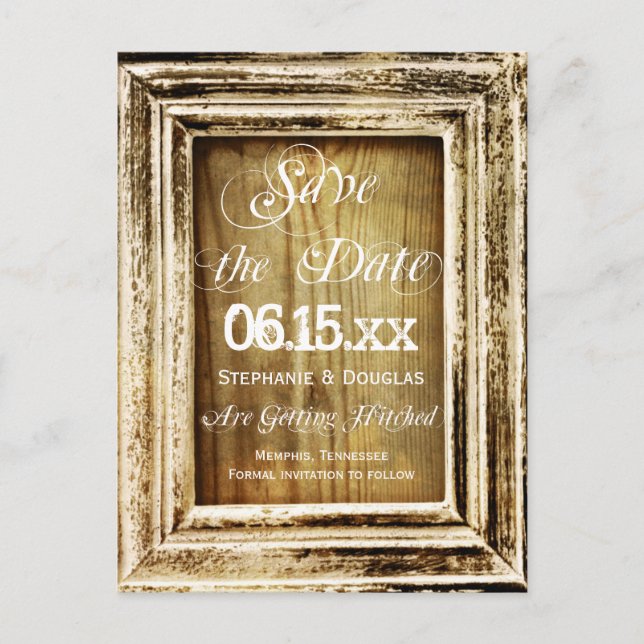 Rustikaler Holzrahmen Save the Date Postkarten (Vorderseite)