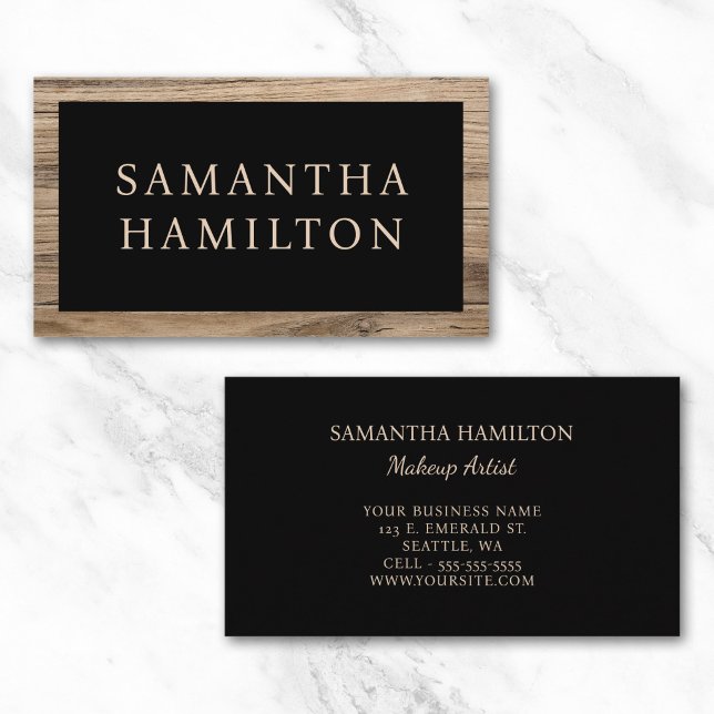 Rustikaler Holzrand Schwarz Visitenkarte (Rustic Wood Border Black Business Card)