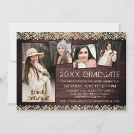 Rustikaler Holzschnitt 5 Foto Collage Abschluss Einladung