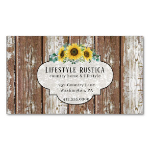 Rustikaler Holzschnitt Shabby Grunge Sonnenblume M Magnetische Visitenkarte