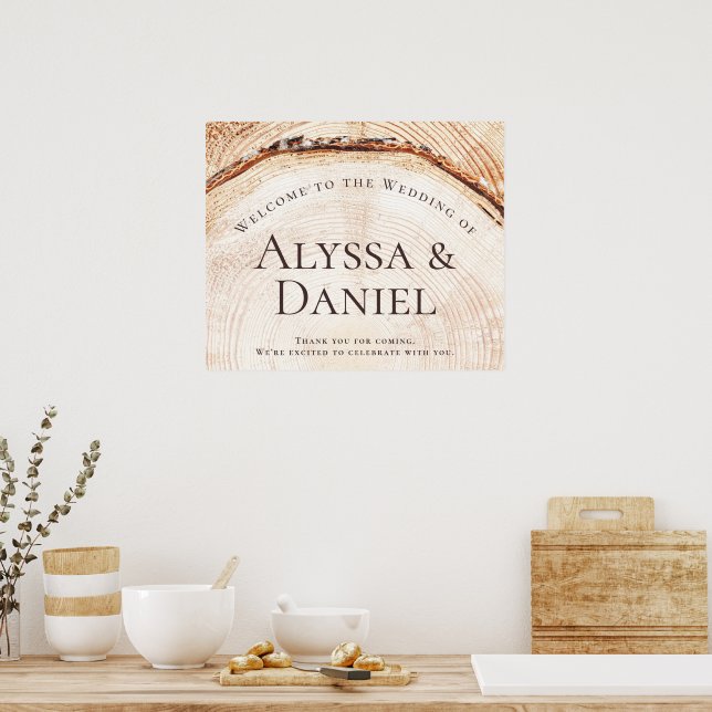 Rustikaler Holzschnitt Willkommen bei der Hochzeit Poster (Küche)