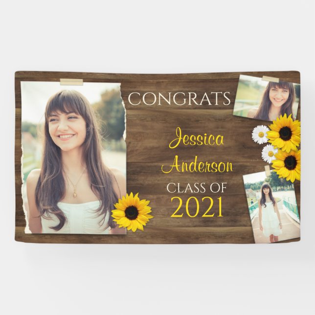 Rustikaler Holzsonnenblume Foto-Abschluss Banner (Horizontal)