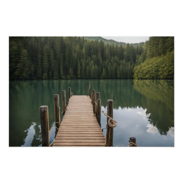 Rustikaler Holzsteg an der Forest Lake Landschaft Poster (Vorderseite)