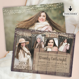 Rustikaler Holzstring Lights 5 Foto Abschluss Einladung