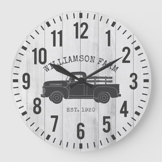 Rustikaler Holztransporter, eigener Familienname Große Wanduhr (Vorderseite)