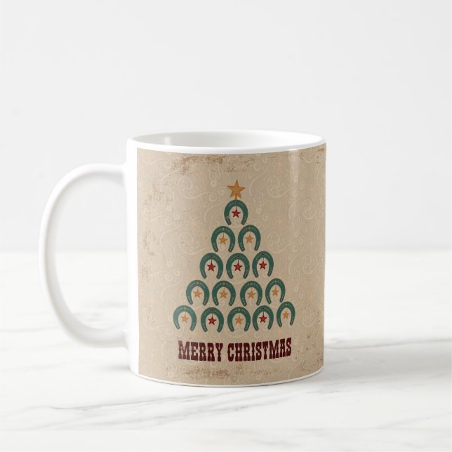 Rustikaler Horseshoe Weihnachtsbaum Kaffeetasse (Links)