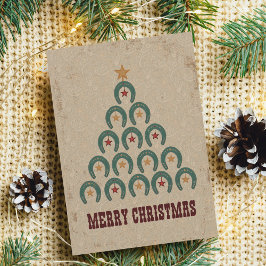 Rustikaler Horseshoe Weihnachtsbaum Postkarte