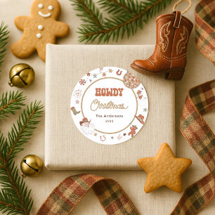 Rustikaler Howdy Western Weihnachten Runder Aufkleber