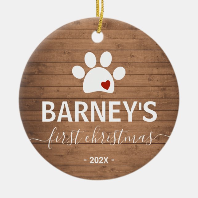 Rustikaler Hund erster Weihnachtskatzenurlaub Keramik Ornament (Vorne)