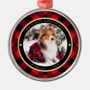 Rustikaler Hund Erster Weihnachtsmahl Roter Buffal Ornament Aus Metall