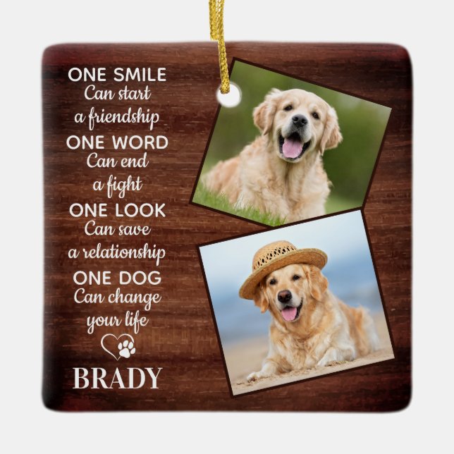 Rustikaler Hund lange Zitat Keepake Pet Hund Foto Keramikornament (Vorderseite)