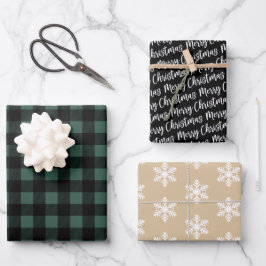 Rustikaler Hunter Green Buffalo Kariert frohe Weih Geschenkpapier Set