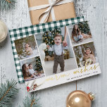Rustikaler Husten | Warme Wünsche Foto Collage Folien Feiertagskarte<br><div class="desc">Mit diesen rustikal-schicken Weihnachtsfotokarten mit fünf beliebten Fotos in einer Collage (4 quadratisch und ein Portrait/vertikal). "Warme Wünsche" erscheint ganz unten in Goldfolie handgeschriebener Schrifttyp mit Akzent auf Kiefer, Beeren und roten Blume auf einem bemalten Teig. Personalisieren Sie mit Ihrem Namen(en) und dem Jahr am unteren Ende. Karten kehren zu...</div>