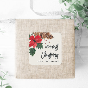 Rustikaler Husten   Weihnachten in Aquarellen Pers Quadratischer Aufkleber