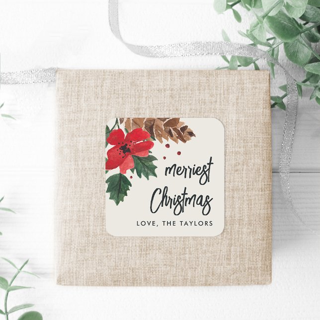Rustikaler Husten | Weihnachten in Aquarellen Pers Quadratischer Aufkleber (Von Creator hochgeladen)