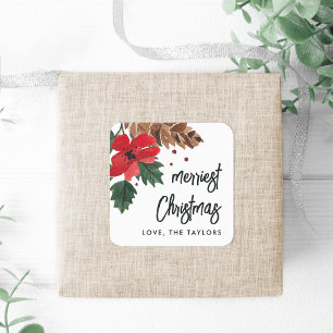 Rustikaler Husten Weihnachten in Aquarellen Pers Quadratischer Aufkleber