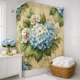 Rustikaler Hydrangea-Blumen-Duschvorhang in Blau Duschvorhang