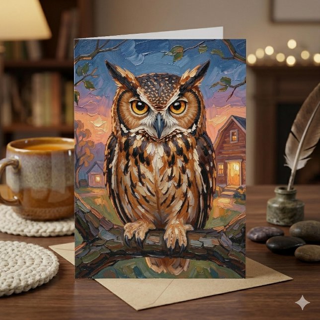 Rustikaler Impasto-Uhu-Geburtstag Karte (Von Creator hochgeladen)