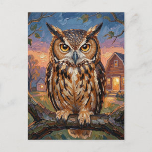 Rustikaler Impasto-Uhu sagt Hallo Postkarte