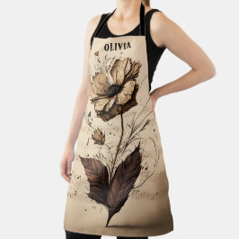 Rustikaler Individuelle Name Floral Champagne Musi Schürze
