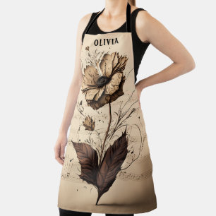 Rustikaler Individuelle Name Floral Champagne Musi Schürze