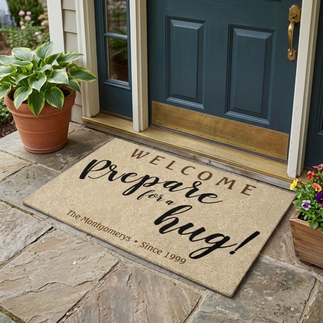 Rustikaler Individuelle Name "Prepare for a Hug" W Fußmatte (Personalized "Prepare for a hug!" doormat. )
