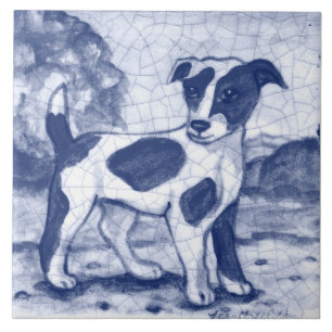 Rustikaler Jack Russell Terrier Dog Blue Delft Ded Fliese