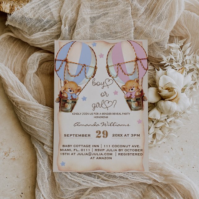 Rustikaler Junge oder Mädchen rosa blaue Bärengesc Einladung (Von Creator hochgeladen)