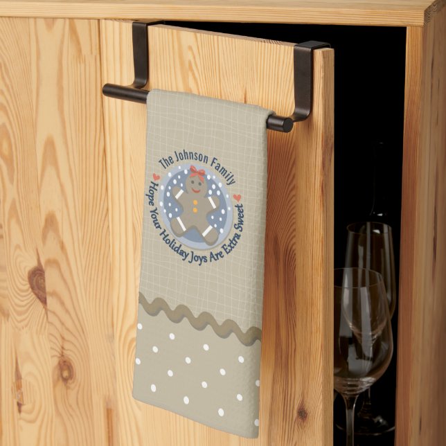 Rustikaler Jute-Stil Lebkuchenmann mit Monogramm Geschirrtuch (Drittel gefaltet)