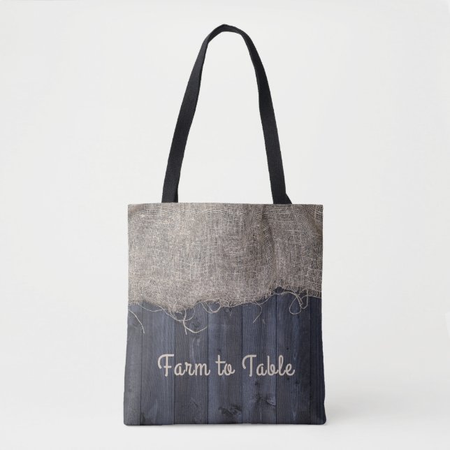 Rustikaler Jute und Scheunenholz-Text Tasche (Vorderseite)