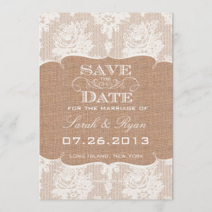 Rustikaler Jutestoff-Druck & Spitze - Heiratsantra Save The Date