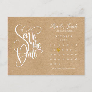 Rustikaler Kalender Gold Herzstück Save the Date P Postkarte