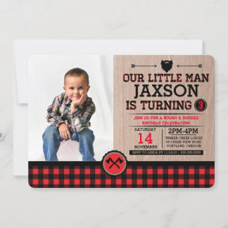 Rustikaler Kariert Lumberjack Kindergeburtstag mit Einladung