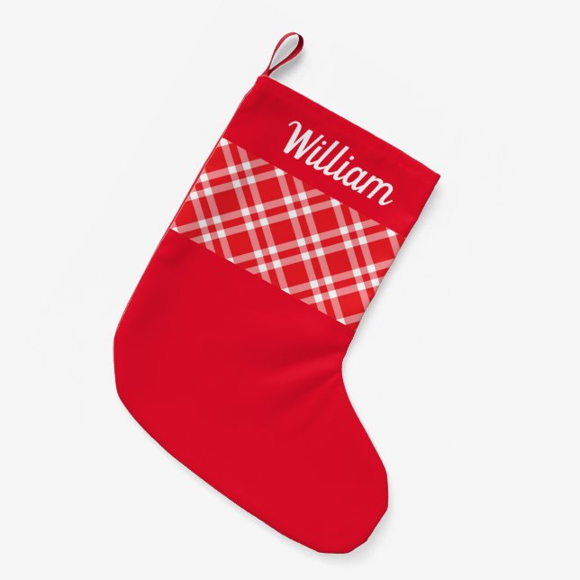 Rustikaler Karierter Individuelle Name Kleiner Weihnachtsstrumpf (Vorderansicht (hängend))